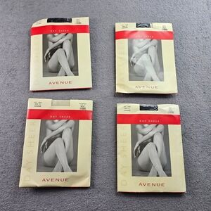 Lot Of 4 Avenue Day Sheer Pantyhose Womens Size E Navy White Sandalfoot Tights